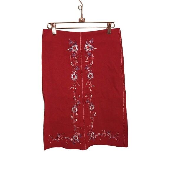 Poleci Embroidered Skirt Womens Size 0 Stretch Bohemian Floral Red Made In USA - Picture 1 of 6